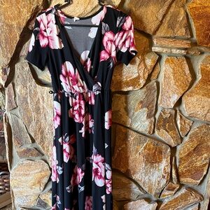 Pinkblush Black and Pink Floral Maxi Dress